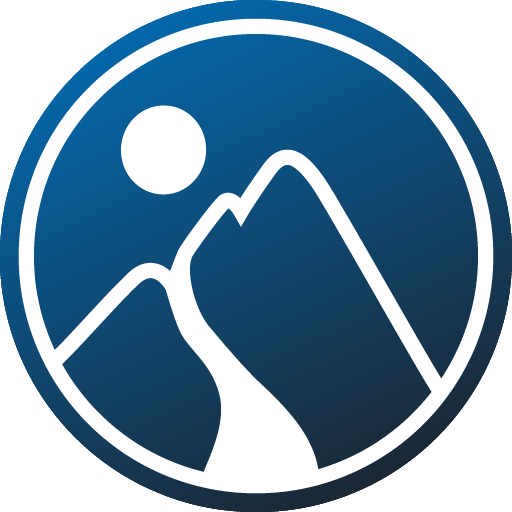 The logo shows a mindful path leading through mountains toward the light of the moon, stylized drawing in white lines and dark blue background.